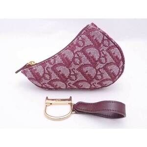 Christian Dior Trotter Multi Case Pouch Burgundy Red Canvas Leather